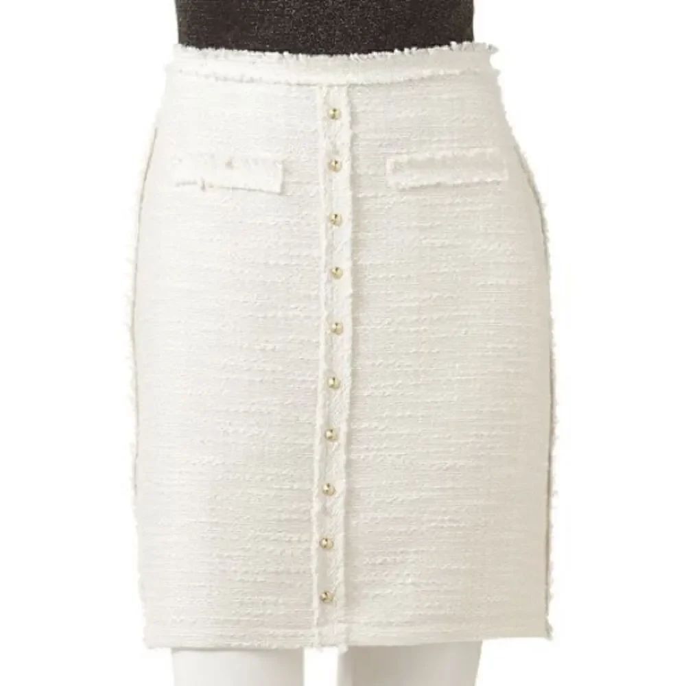 Jennifer Lopez Gold & White Fringe Tweed Skirt